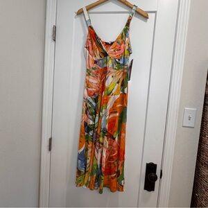 New Jams World Monstera Multicolor Tropical Floral Midi-Dress Size L